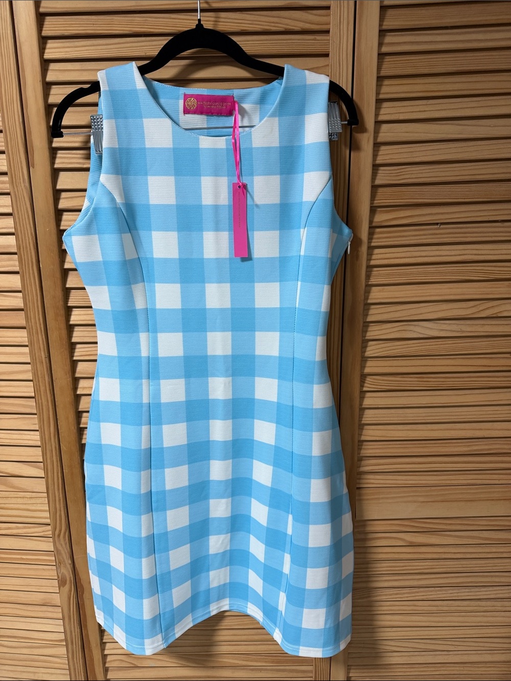 Blue and White Gingham Sleeveless Shift Dress